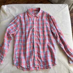 Faherty Linen Laguna Shirt Coral Seas Plaid Large 100% Linen